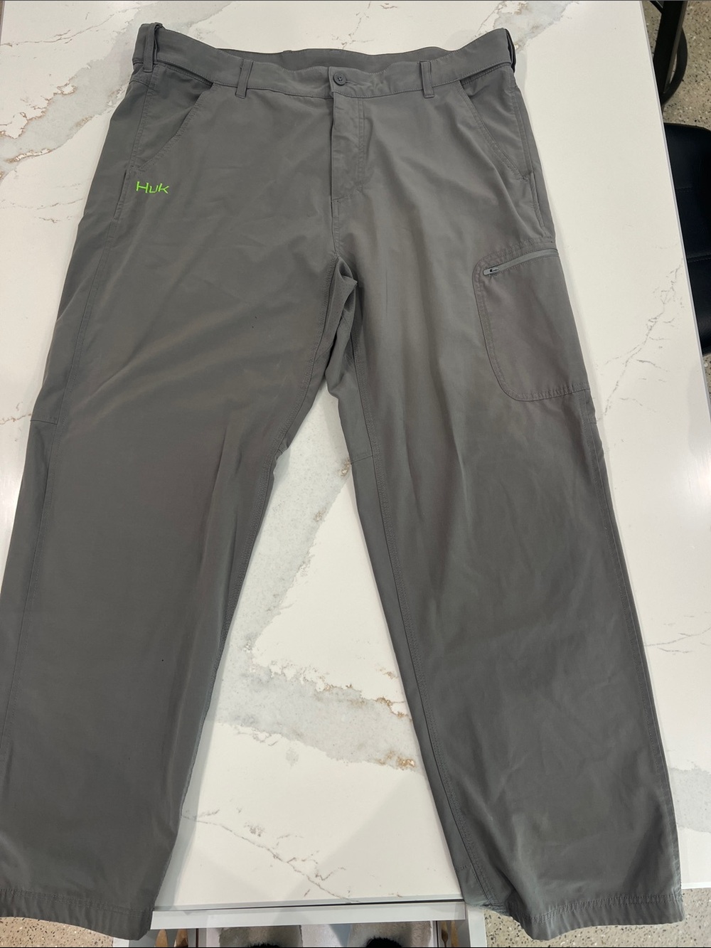 Huk Men's Gray Cargo Fishing Pants with Lime Logo-XXL